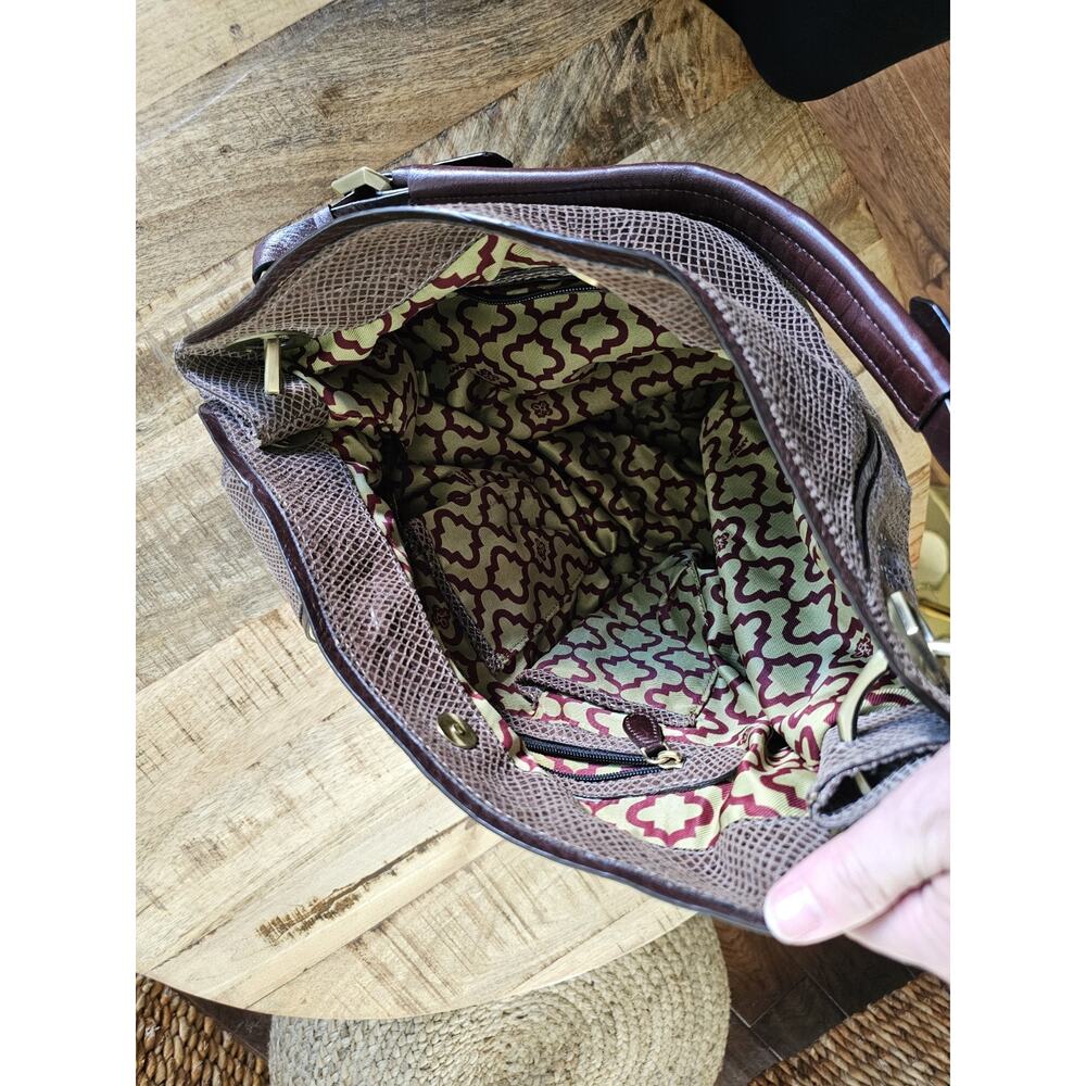 OrYany Brown Large Reptile Embossed Shoulder Bag Pockets Hobo Bohemian - Picture 11 of 15
